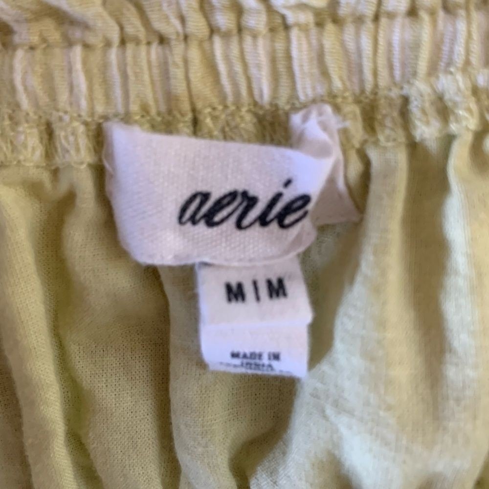 AERIE Woven Front Smocked Button 100% Cotton Tank Yellow Stripe Tie Strap Medium - Picture 10 of 12